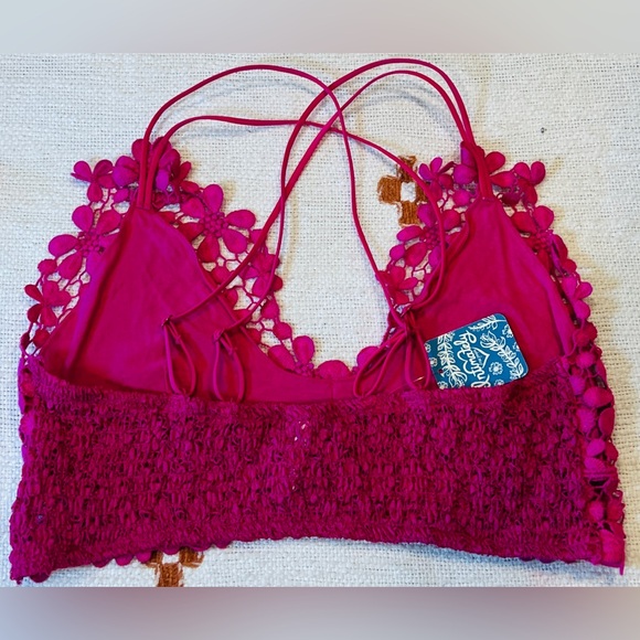 NWT 💘Free People MISS DAZIE floral lace crochet bralette MED Berry fuchsia pink - Picture 7 of 12